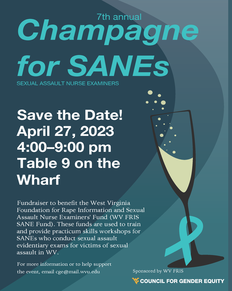 2023 Champagne for SANE save the date April 27, 2023 4-9 pm at table 9 on the wharf